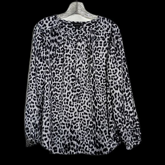 J. Jill Wearever Collection Satin Leopard Print Button Up Blouse MP Mob Wife - Picture 1 of 7